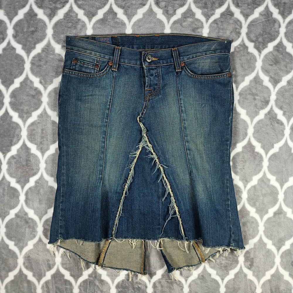 Lucky Brand Denim Skirt Size 4 Blue Western Cowgirl Festival Pencil Raw Hem